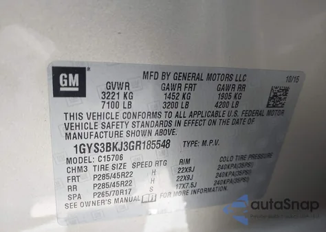 2016 Cadillac Escalade Luxury Collection z USA, uszkodzony, nr VIN 1GYS3BKJ3GR185548